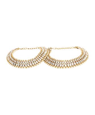 Traditional Gold Plated Kundan Pearl Bridal Wear Anklet 2
