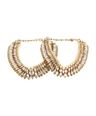 Traditional Gold Plated Kundan Pearl Bridal Wear Anklet 2