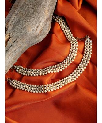 Traditional Gold Plated Kundan Pearl Bridal Wear Anklet 1