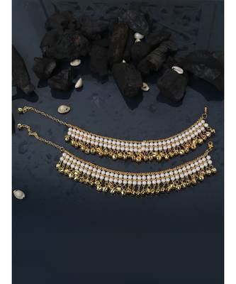 Gold Plated Traditional Briday Kundan And Stone Studded Anklet/Payal Onesize Gold 1