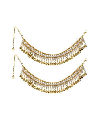 Gold Plated Traditional Briday Kundan And Stone Studded Anklet/Payal Onesize Gold 2