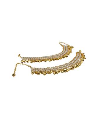 Gold Plated Traditional Briday Kundan And Stone Studded Anklet/Payal Onesize Gold 3