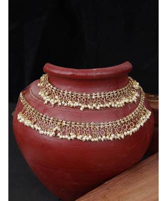 Gold Plated Traditional Briday Kundan And Stone Studded Anklet/Payal Onesize Gold 1