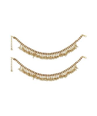 Gold Plated Traditional Briday Kundan And Stone Studded Anklet/Payal Onesize Gold 2