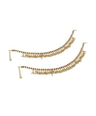 Gold Plated Traditional Briday Kundan And Stone Studded Anklet/Payal Onesize Gold 3