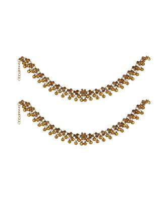 Gold Plated Traditional Briday Kundan And Stone Studded Anklet/Payal Onesize Gold 2