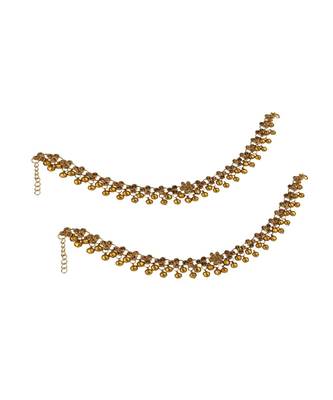 Gold Plated Traditional Briday Kundan And Stone Studded Anklet/Payal Onesize Gold 3