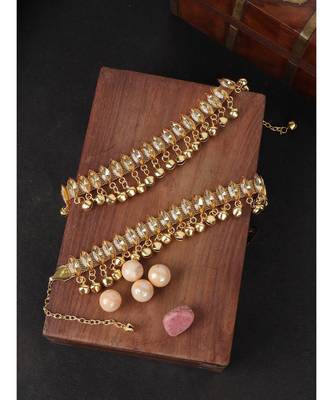 Gold Plated Traditional Briday Kundan And Stone Studded Anklet/Payal Onesize Gold 1