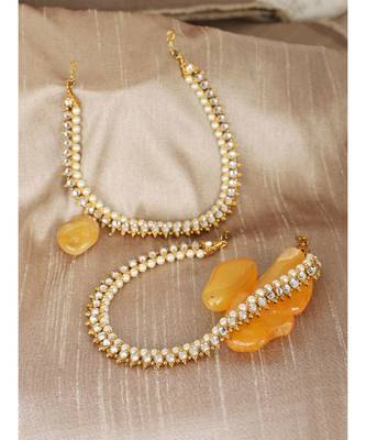 Traditional Gold Plated Pearl and Stone Studded Bridal Anklet/ Payal 1