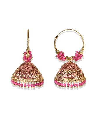Pink & Gold Plated Enamelled Dome Shaped Jhumkas 2