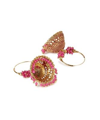 Pink & Gold Plated Enamelled Dome Shaped Jhumkas 3