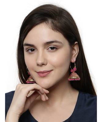 Pink & Gold Plated Enamelled Dome Shaped Jhumkas 4