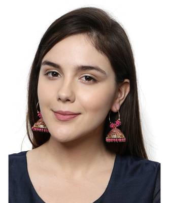Pink & Gold Plated Enamelled Dome Shaped Jhumkas 5