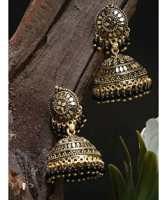 Gold Plated & Black Enamelled Dome Shaped Jhumkas 1