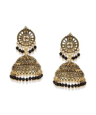 Gold Plated & Black Enamelled Dome Shaped Jhumkas 2