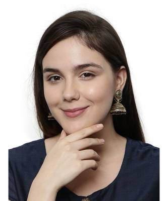 Gold Plated & Black Enamelled Dome Shaped Jhumkas 4