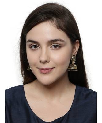Gold Plated & Black Enamelled Dome Shaped Jhumkas 5