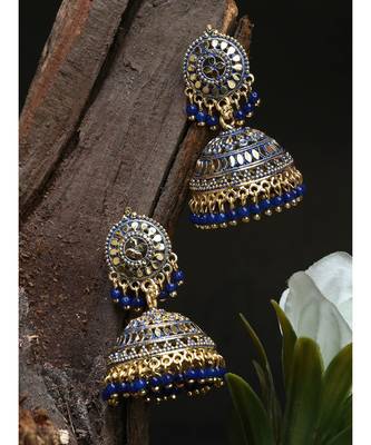 Gold Plated & Blue Dome Shaped Enamelled Jhumkas 1