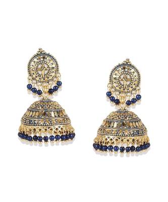 Gold Plated & Blue Dome Shaped Enamelled Jhumkas 2