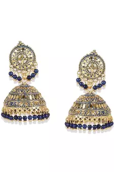 Gold Plated & Blue Dome Shaped Enamelled Jhumkas