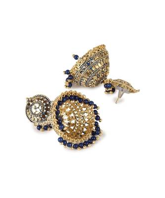 Gold Plated & Blue Dome Shaped Enamelled Jhumkas 3