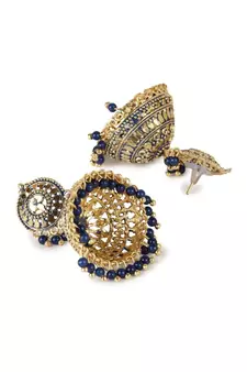 Gold Plated & Blue Dome Shaped Enamelled Jhumkas