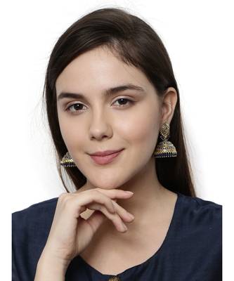 Gold Plated & Blue Dome Shaped Enamelled Jhumkas 4
