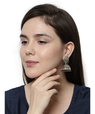 Gold Plated & Blue Dome Shaped Enamelled Jhumkas 6