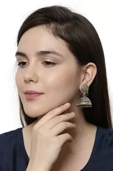 Gold Plated & Blue Dome Shaped Enamelled Jhumkas