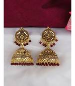 Gold plated & Maroon Dome Shaped Enamelled Jhumkas