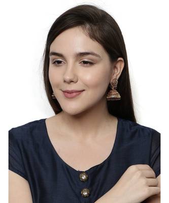 Gold plated & Maroon Dome Shaped Enamelled Jhumkas 7