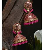 Gold plated Pink Dome Shaped Enamelled Jhumkas