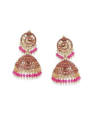Gold plated Pink Dome Shaped Enamelled Jhumkas 2