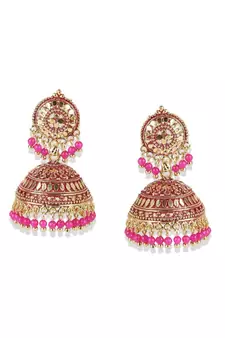 Gold plated Pink Dome Shaped Enamelled Jhumkas