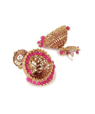 Gold plated Pink Dome Shaped Enamelled Jhumkas 3