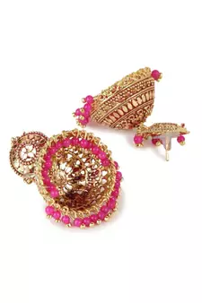 Gold plated Pink Dome Shaped Enamelled Jhumkas
