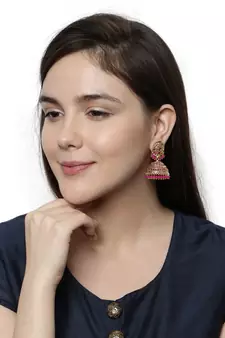 Gold plated Pink Dome Shaped Enamelled Jhumkas
