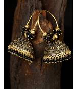 Black & Gold Plated Enamelled Dome Shaped Jhumkas