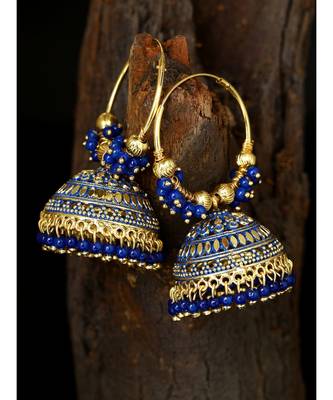 Blue & Gold Plated Enamelled Dome Shaped Jhumkas 1