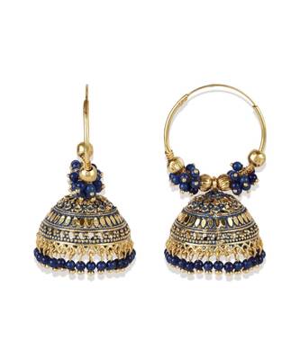 Blue & Gold Plated Enamelled Dome Shaped Jhumkas 2