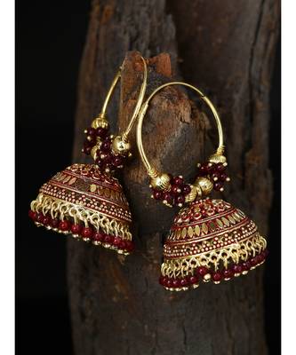 Maroon & Gold Plated Enamelled Dome Shaped Jhumkas 1
