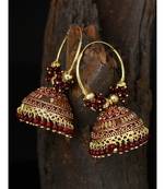 Maroon & Gold Plated Enamelled Dome Shaped Jhumkas