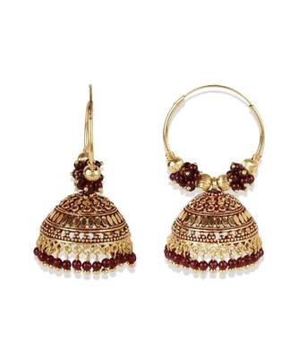 Maroon & Gold Plated Enamelled Dome Shaped Jhumkas 2