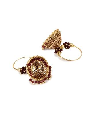 Maroon & Gold Plated Enamelled Dome Shaped Jhumkas 3