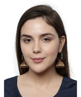Maroon & Gold Plated Enamelled Dome Shaped Jhumkas 4