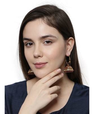 Maroon & Gold Plated Enamelled Dome Shaped Jhumkas 6