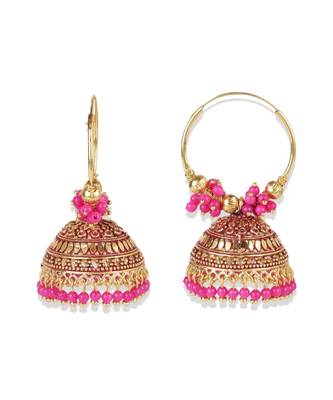 Pink & Gold Plated Enamelled Dome Shaped Jhumkas 2