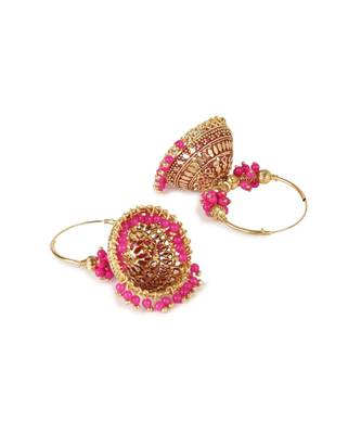 Pink & Gold Plated Enamelled Dome Shaped Jhumkas 3