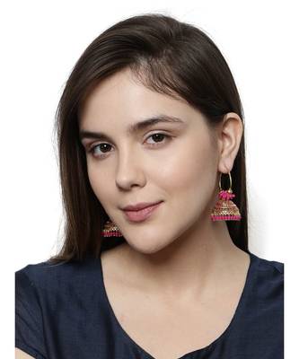 Pink & Gold Plated Enamelled Dome Shaped Jhumkas 5