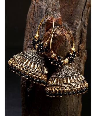 Black & Gold Plated Enamelled Dome Shaped Jhumkas 1